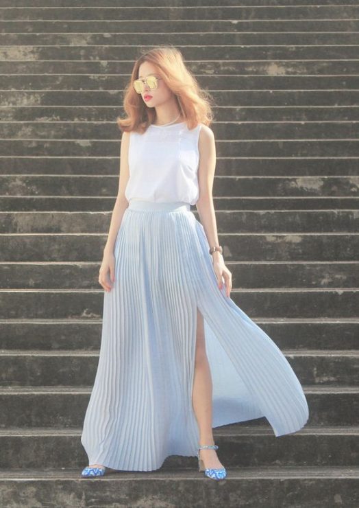 藍白穿搭　優雅 